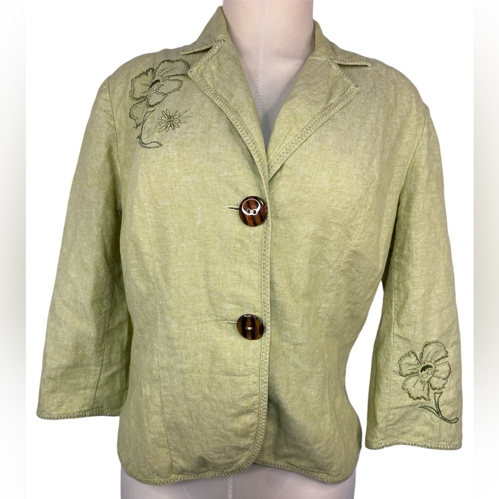 Requirements Long Sleeve Button Up Linen Jacket with embroidery Women’s Medium